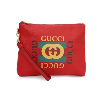 GUCCI Cow Leather Wristband Clutch Unisex Red