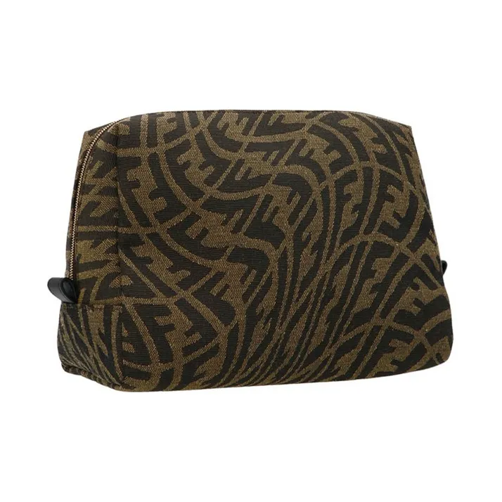FENDI Cow Leather Toiletry Bag Clutch Makeup Bag Women's Yellow/Brown-1