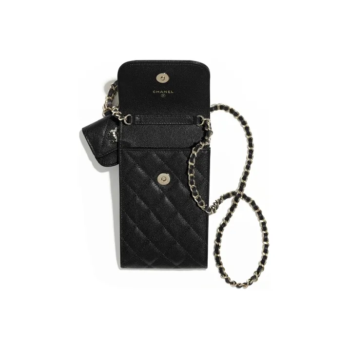 CHANEL Grain Embossed Caviar Calfskin And Metal Combo Bag, Shoulder Bag, Crossbody Bag, Cell Phone Pouch Women's Black-1