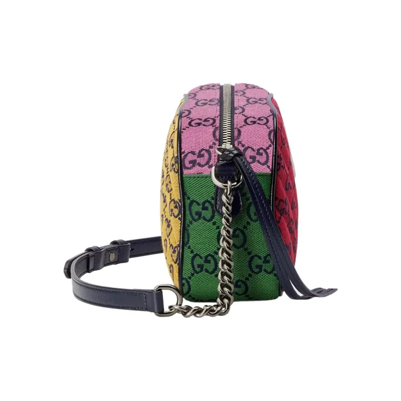 GUCCI GG Marmont Canvas Camera Bag Chain Shoulder Bag Crossbody Bag Small Size Women's Red Multicolor-3
