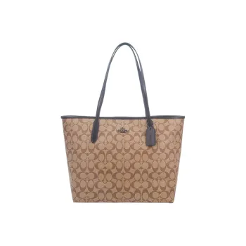 COACH City PVC Tote Bag Shopping Bag Handbag Shoulder Bags Large Size Women's Dark Khaki With Black Accents