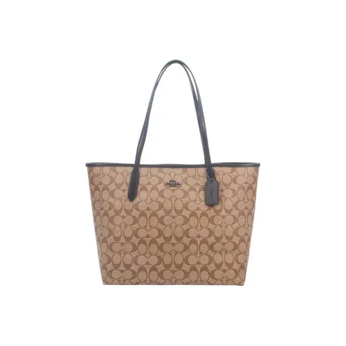 COACH City PVC Tote Bag Shopping Bag Handbag Shoulder Bags Large Size Women's Dark Khaki With Black Accents