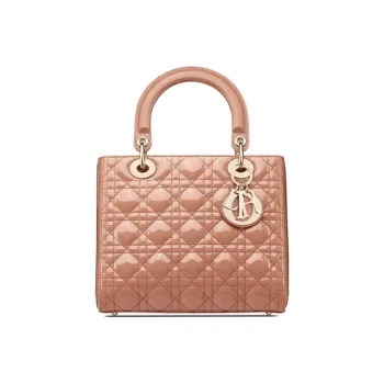 DIOR Lady Dior Cow Leather Handbag Medium Size Women's Rose Pink
