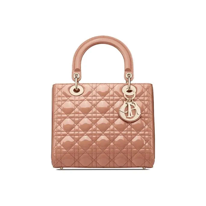DIOR Lady Dior Cow Leather Handbag Medium Size Women's Rose Pink-0