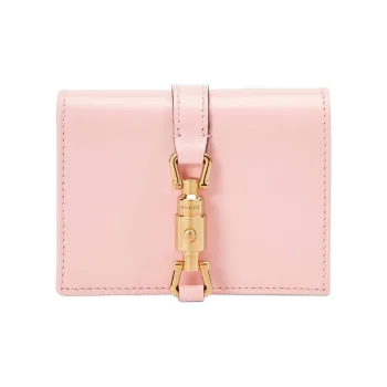 GUCCI Jackie 1961 Ostrich Leather Clutch Wallets Card Holders Small Size Women's Pink