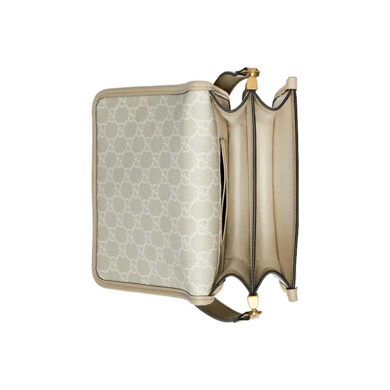 GUCCI Canvas With Leather Messenger Bag, Trunk Bag, Crossbody Bag, Shoulder Bag Mini Unisex Beige & White-4