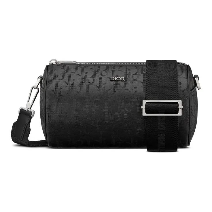 DIOR Leather ROLLER Cylinder Messenger Bag Shoulder Bag Crossbody Bag Men's Black-0