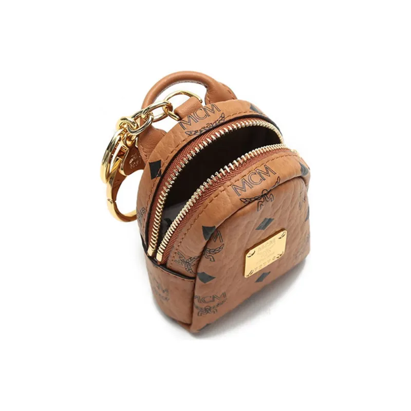 MCM Visetos Leather Shoulder Bag, Crossbody Bag, Coin Purse Mini Women's Cognac-5
