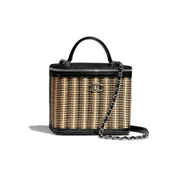 CHANEL Cow Leather Shoulder Bag, Crossbody Bag, Handbag Women's Beige And Black