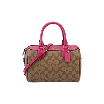 COACH Bennett PVC Boston Bag Handbag Shoulder Bag Crossbody Bag Small Size Women's Khaki Rose Red
