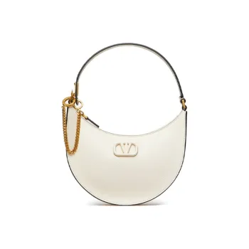 Valentino Vlogo Grain Calfskin HOBO Bag Shoulder Bag, Handbag Mini Women's Light Ivory White