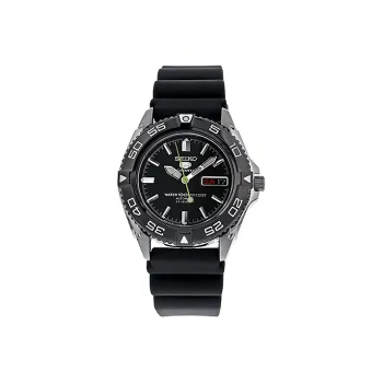 SEIKO Series 5 Mechanical Movement Rubber Strap Watch Men's Watches Black Dial SNZB23J2