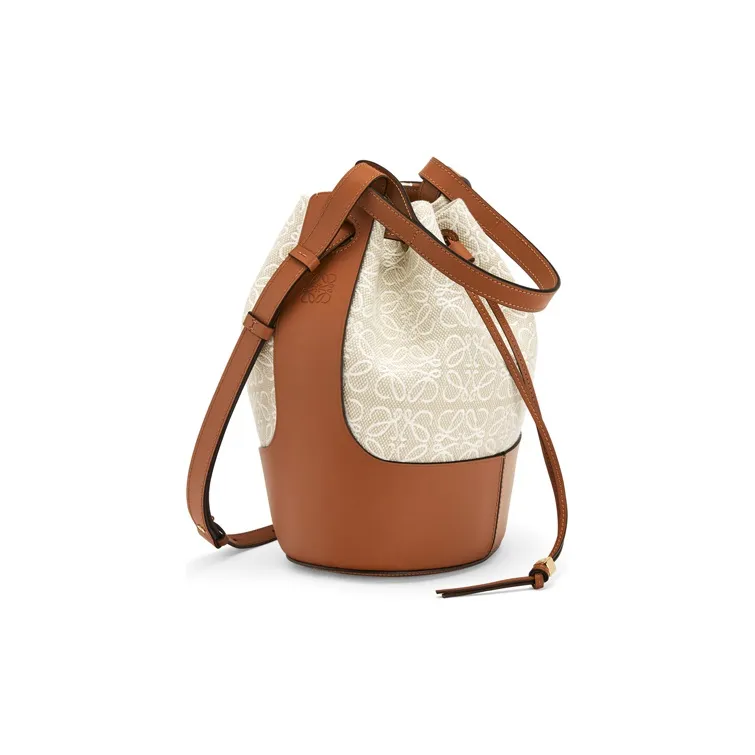 LOEWE Balloon Fabric With Cow Leather Portable Crossbody Bag Shoulder Bag Women's Beige/Brown-1