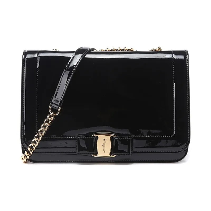 FERRAGAMO Patent Leather Crossbody Bags Shoulder Bags Women's Black-0