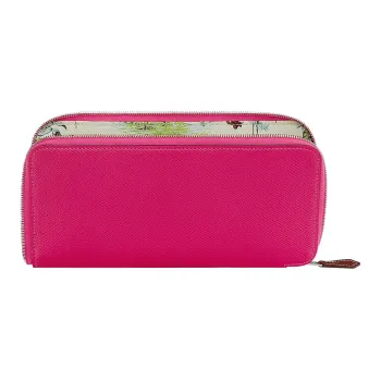 HERMES Silk'In Epsom Calfskin Zip Closure Long Wallet Women's Raspberry Red/Gray White