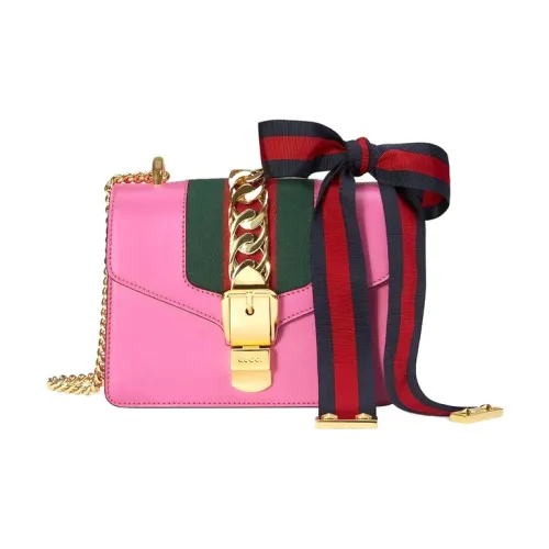 GUCCI Sylvie Leather Shoulder Bag Mini Women's Rose Red