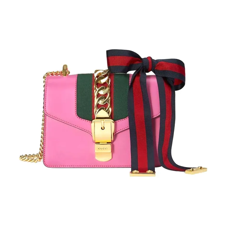 GUCCI Sylvie Leather Shoulder Bag Mini Women's Rose Red-0