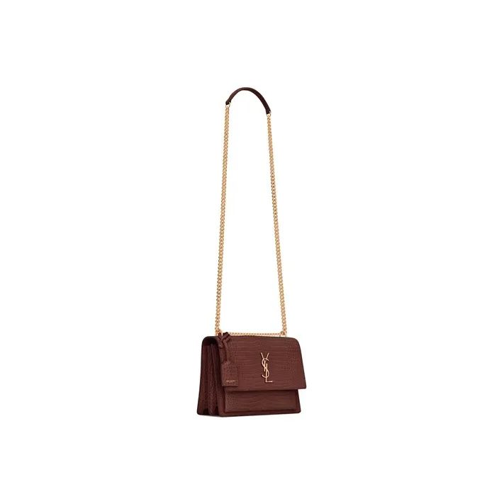 SAINT LAURENT Crocodile Embossed Shiny Leather Chain Crossbody Bag Shoulder Bag Women's Red Velvet-1