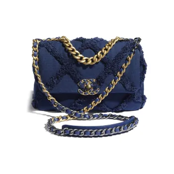 CHANEL 19Bag Cotton Canvas With Calfskin Shoulder Bag, Crossbody Bag Trumpets Women's Marine Blue