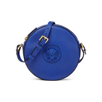 VERSACE La Medusa Leather Round Bag Crossbody Shoulder Bag Women's Dark Blue