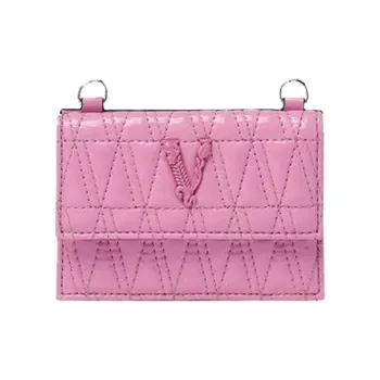VERSACE VERSACE Cow Leather Business Card Holder Wallet Women's Pink