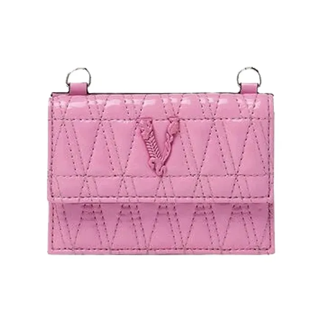 VERSACE VERSACE Cow Leather Business Card Holder Wallet Women's Pink-0