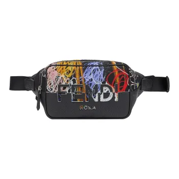 FENDI Nylon Fabric Sling Bag, One Shoulder, Crossbody, Fanny Pack Men's Black/Multicolor