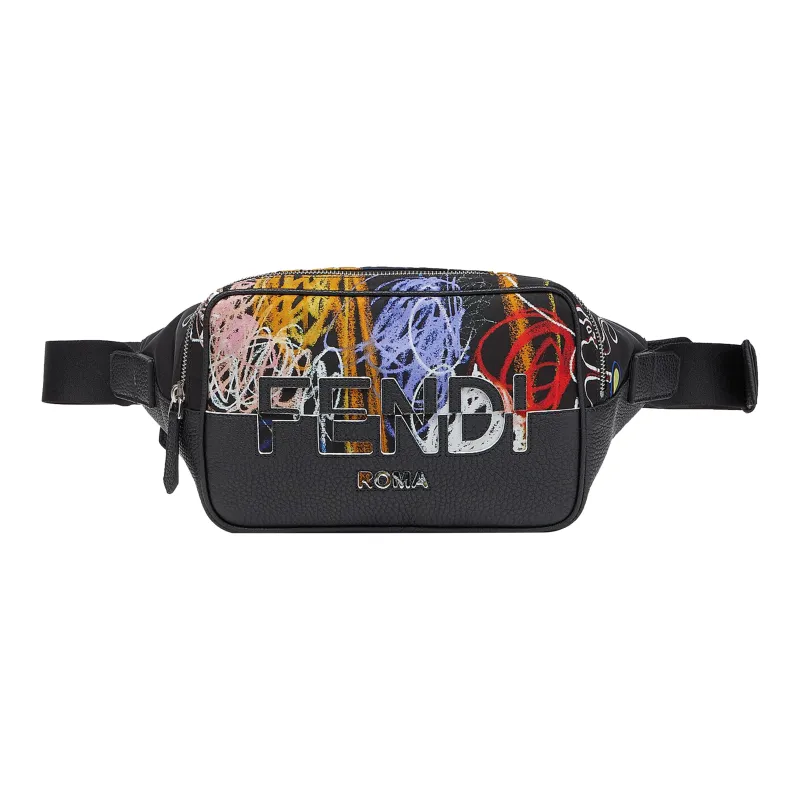 FENDI Nylon Fabric Sling Bag, One Shoulder, Crossbody, Fanny Pack Men's Black/Multicolor-0