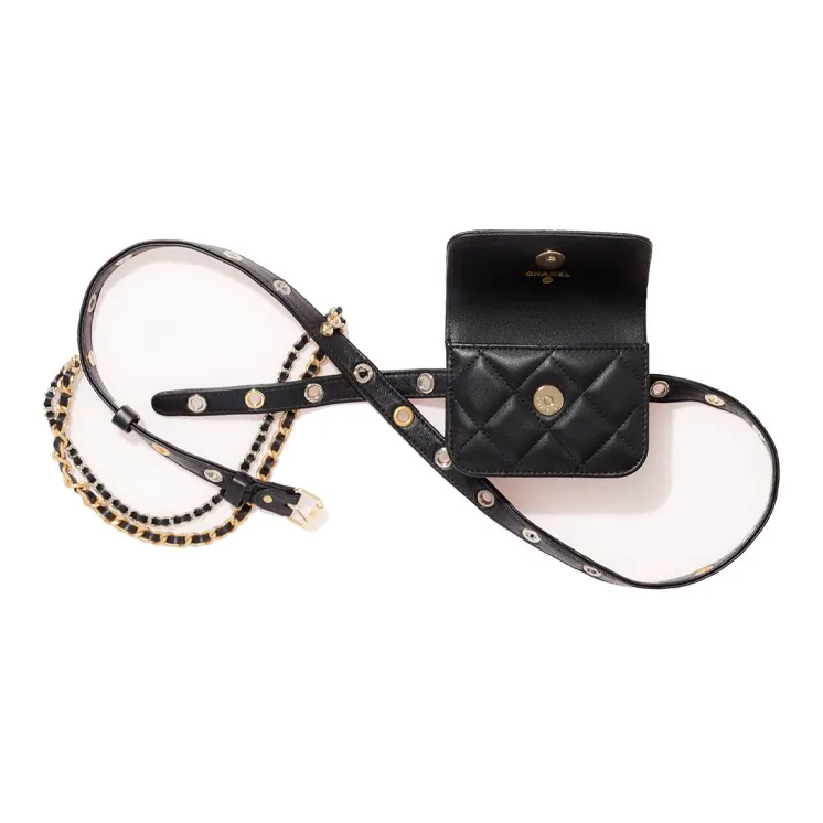 CHANEL 22c Early Spring Sheepskin Sling Bag, One Shoulder, Crossbody, Fanny Pack Women's Black-3