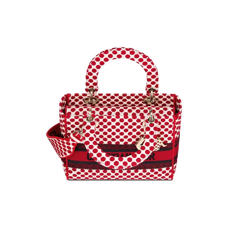 DIOR Lady D Lite Embroidery Lady Dior Bag, Shoulder Bag, Handbag Medium Size Women's Red-3