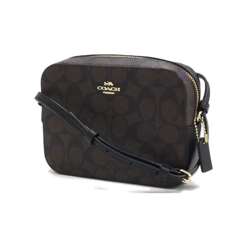 COACH Camera Coated Canvas With Leather Camera Bag, Small Square Bag, Crossbody Bag, Shoulder Bag Women's Dark Brown-1