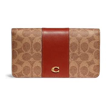 COACH Slim Wallet Canvas Clutches Wallets Women's Tan