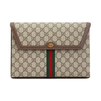 GUCCI Cow Leather Envelope Bag Clutches Regular Men's Ebony/Brown