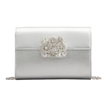 Roger Vivier RV BOUQUET STRASS Cow Leather Evening Party Bag Clutch Shoulder Bag Crossbody Bag Mini Women's Silver