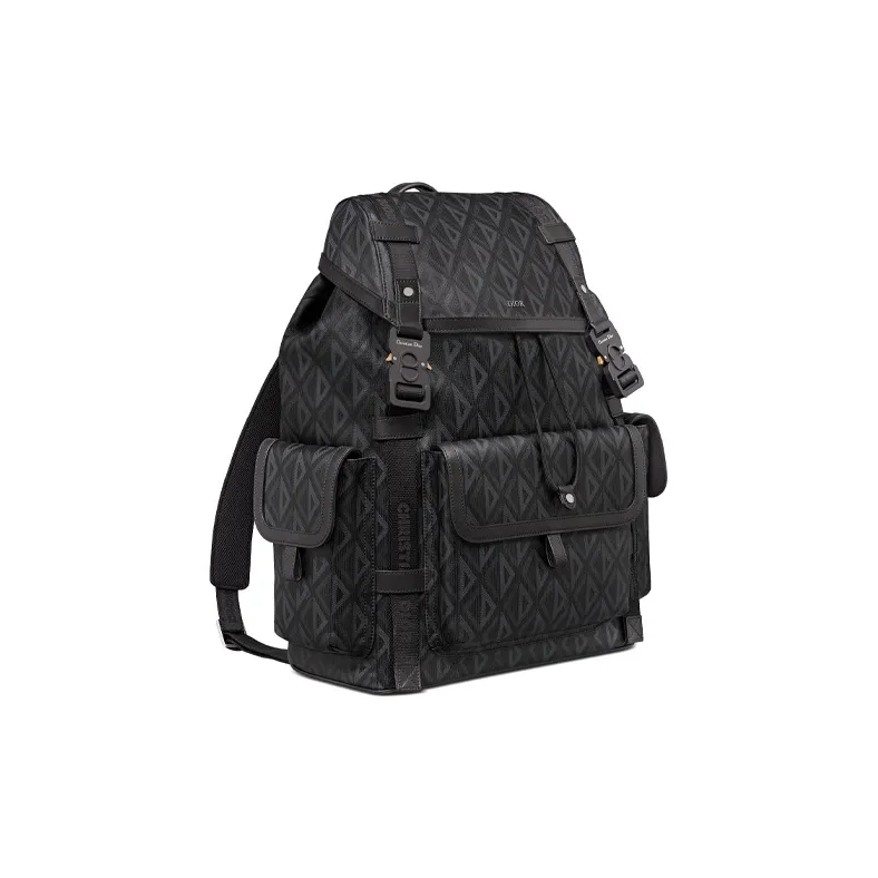 DIOR Smooth Cow Leather Cotton Canvas Backpack Tubas Men's Black-1