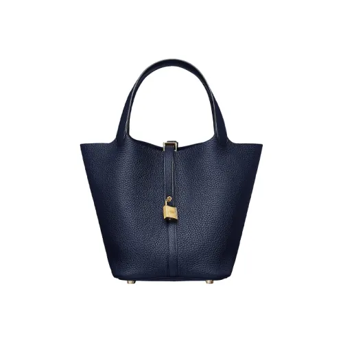 HERMES Picotin Little Bull Leather Basket Bag Handbag Bucket Bag 22 Women's Midnight Blue