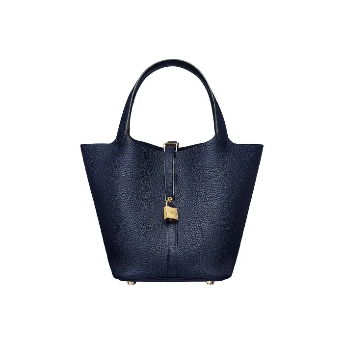 HERMES Picotin Little Bull Leather Basket Bag Handbag Bucket Bag 22 Women's Midnight Blue-0