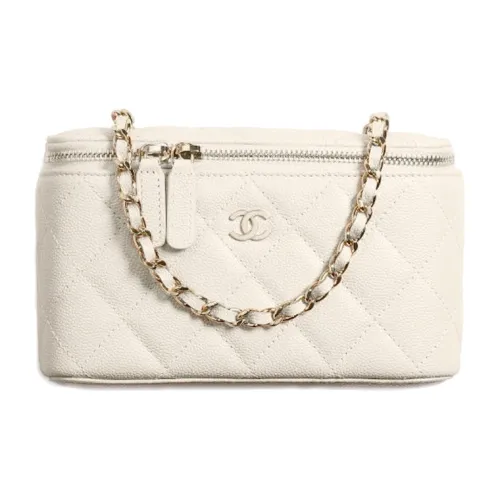 CHANEL Grained Calfskin Square Box Bag Shoulder Bag Crossbody Bag Women's White