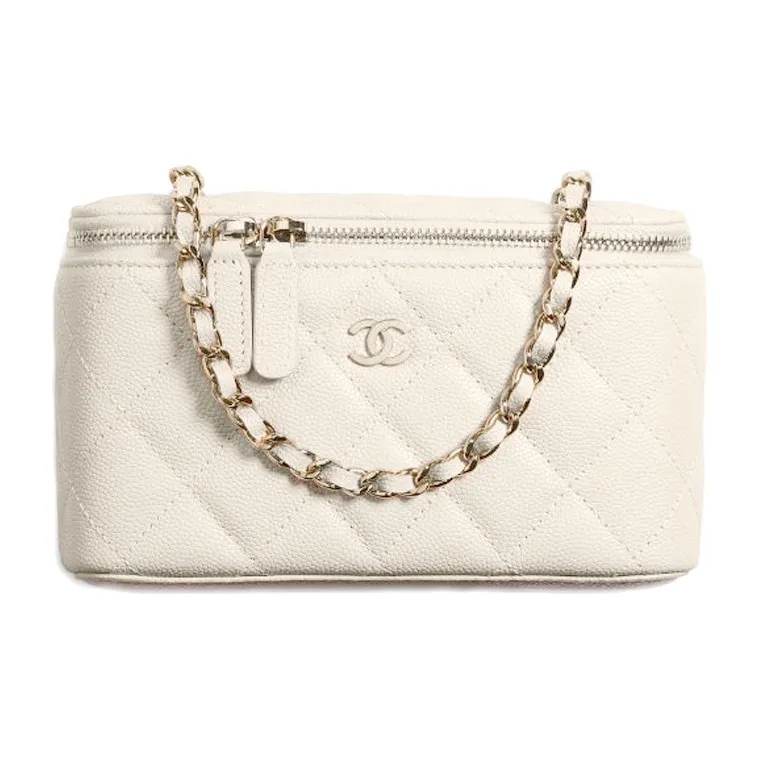 CHANEL Grain Calfskin Box Bag, Shoulder Bag, Crossbody Bag Women's White-0