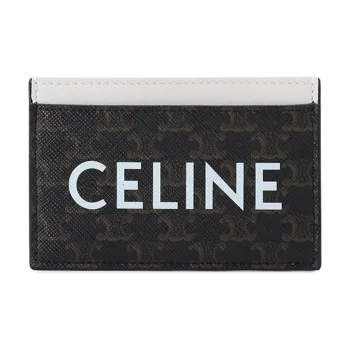 CELINE Coated Canvas Card Clip Card Holder Women's Charcoal Black Bone White Tawny