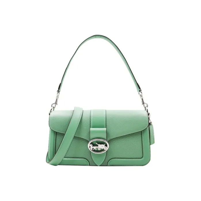 COACH Georgie Leather Saddle Bag, One Shoulder Handbag, Bacchus Bag, Shoulder Bag, Crossbody Bag Trumpets Women's Green-0