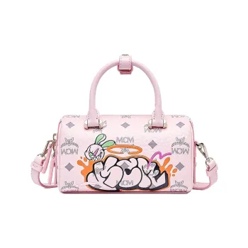 MCM SAMBYPEN Collaboration Visetos Cow Leather Boston Bag, Shoulder Bag, Crossbody Bag Mini Women's Cherry Blossom Pink