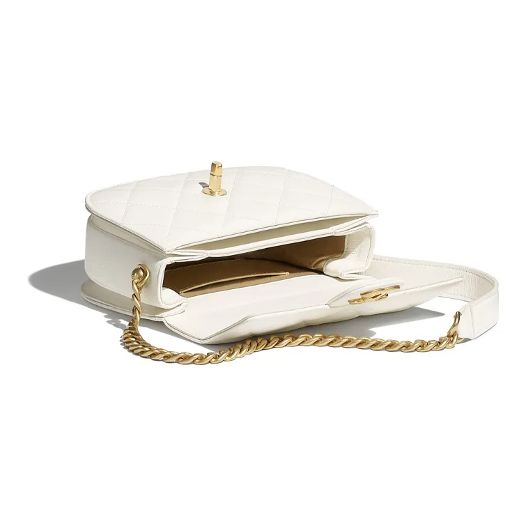 CHANEL Calfskin Saddle Bag Crescent Bag Messenger Bag Shoulder Bag Crossbody Bag Women's White-2