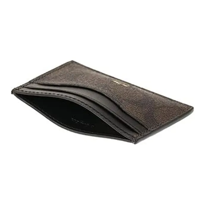 COACH Card Case Coated Canvas With Leather Clutch Coin Purse Card Holder Women's Brown & Black-3