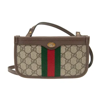 GUCCI Canvas With Leather Cell Phone Pouch, Shoulder Bag, Crossbody Bag Women's Ebony/Brown