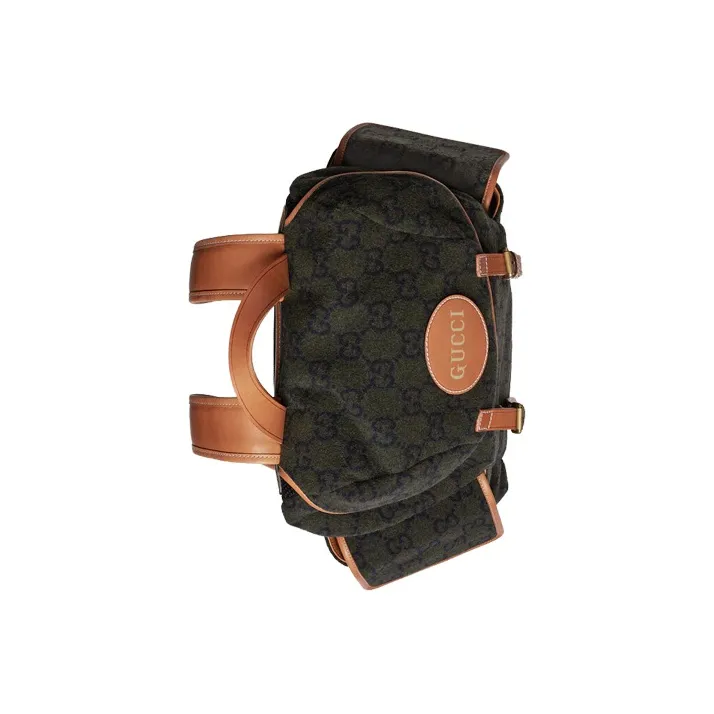 GUCCI Wool Patchwork Leather Backpack Unisex Dark Green/Brown-3