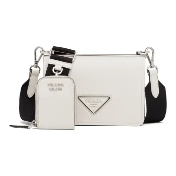 PRADA Leather Shoulder Bag Crossbody Bag Mini Women's White/Black
