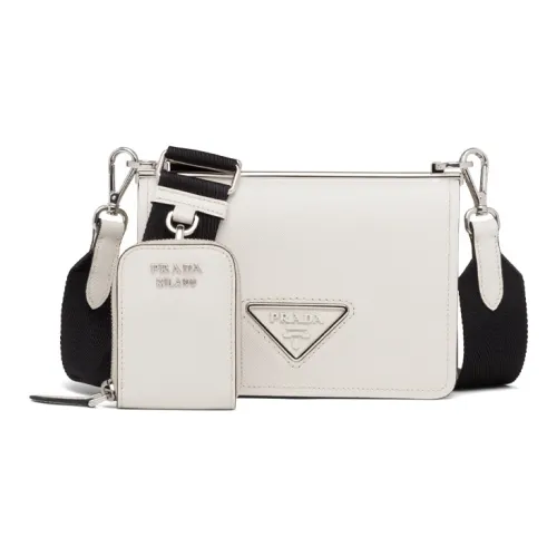 PRADA Leather Shoulder Bag Crossbody Bag Mini Women's White/Black