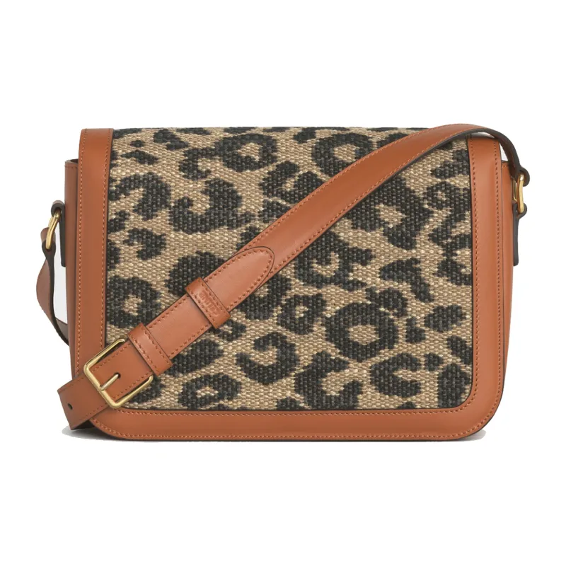 CELINE Triomphe Arc De Triomphe Fabric Cow Leather Patchwork Shoulder Bag Women's Leopard Print/Tawny-4