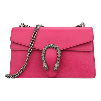 GUCCI Leather Wine God Treasure Single Shoulder Crossbody Bag Small Size Women's Fuchsia